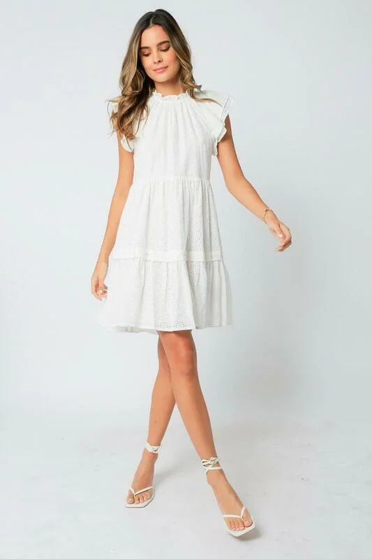 Dionne White Eyelet Flutter Sleeve Dress