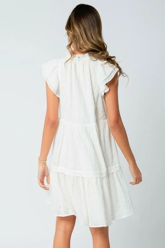 Dionne White Eyelet Flutter Sleeve Dress