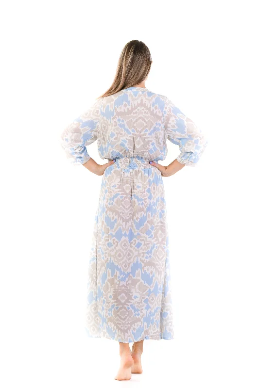 Kelsey Dress Long / Sand and Sea Ikat