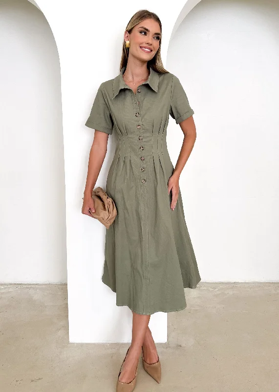 Francine Midi Dress - Khaki