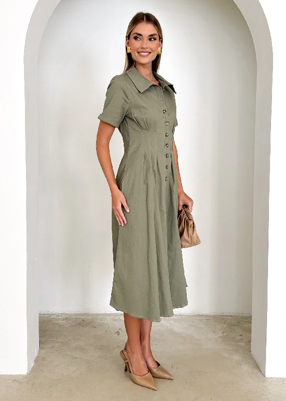 Francine Midi Dress - Khaki