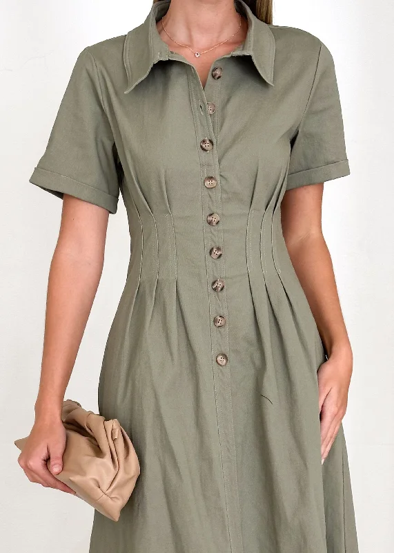 Francine Midi Dress - Khaki