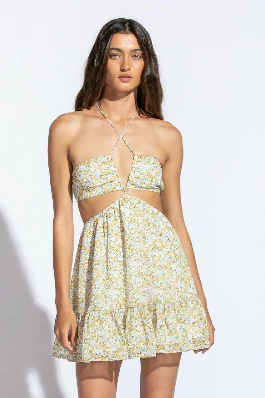 Jasmine Yellow Floral Halter Dress