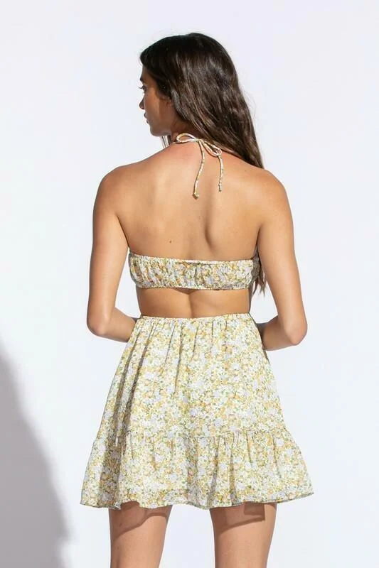 Jasmine Yellow Floral Halter Dress