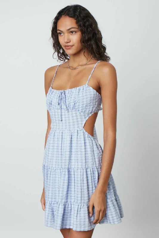 Juliet Indigo Stripe Print Backless Ruffled Mini Dress