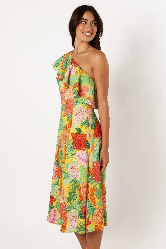 Kalama One Shoulder Midi Dress - Leilani Print