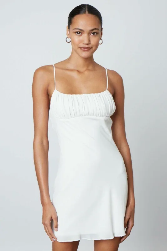 Kara White Ruched Mini Dress