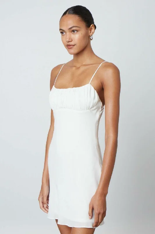 Kara White Ruched Mini Dress