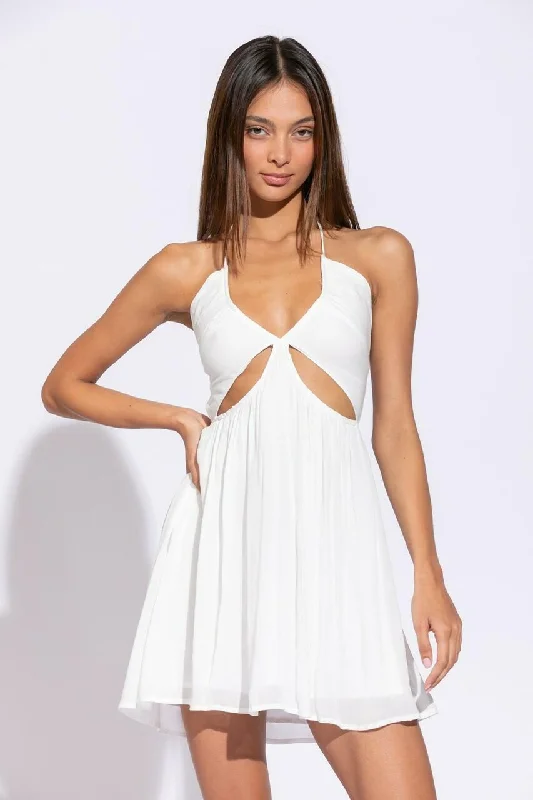 Monika White Cutout Halter Mini Dress