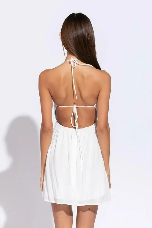 Monika White Cutout Halter Mini Dress