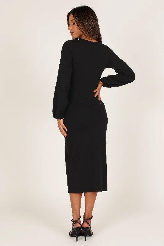 Parla Cut Out Long Sleeve Midi Dress - Black