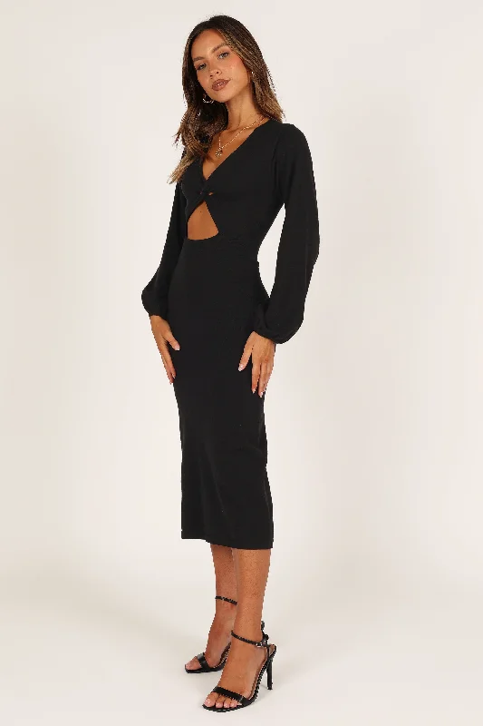 Parla Cut Out Long Sleeve Midi Dress - Black