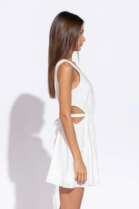 Poised For Grace White Eyelet One Shoulder Flare Dress