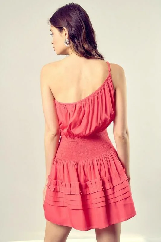 Sandra Flamingo Pink One Shoulder Mini Dress