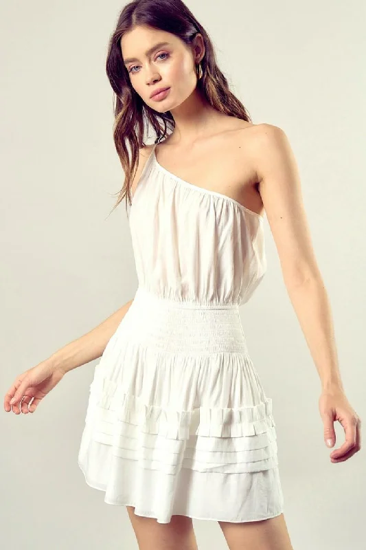 Sandra White One Shoulder Mini Dress