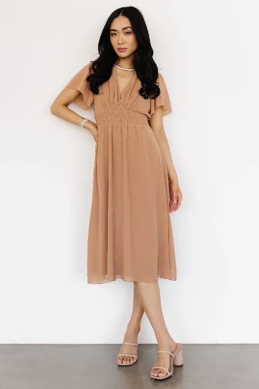 Sarah Smocked Midi Dress | Dusty Camel