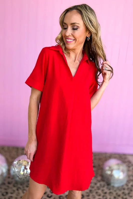 SSYS Red Collared Crepe Dress