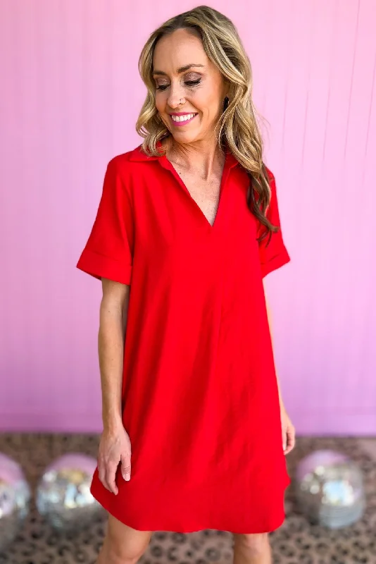 SSYS Red Collared Crepe Dress