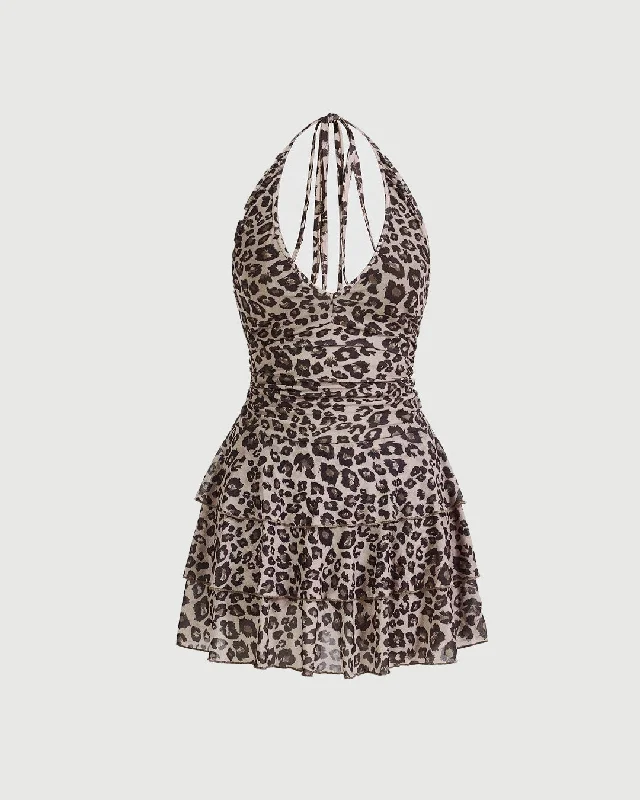 Summer Ultra Short Sexy Leopard Print Halter Dress