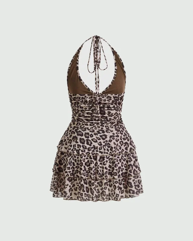 Summer Ultra Short Sexy Leopard Print Halter Dress