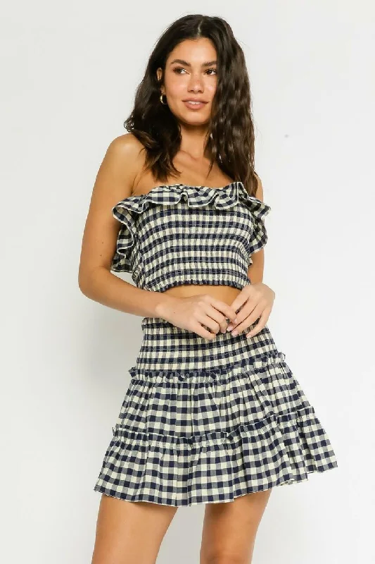 Take Me With You Navy Gingham Two-Piece Dress