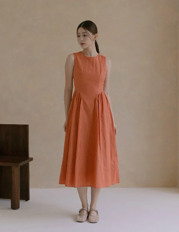 Zuri Pleated Dress in Terracotta