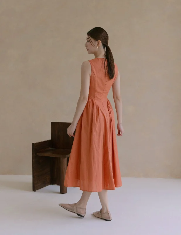 Zuri Pleated Dress in Terracotta