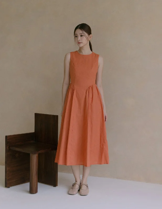 Zuri Pleated Dress in Terracotta