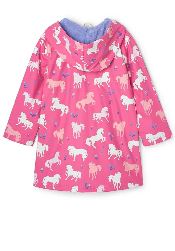 Hatley Girls Painted Pasture Changing Colour Raincoat, Pink