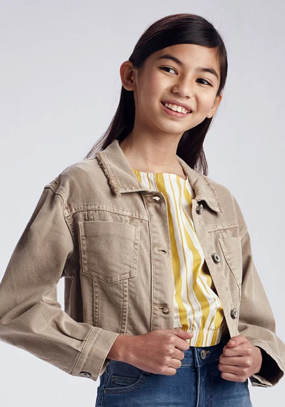 Mayoral Girls Cropped Denim Jacket, Sand