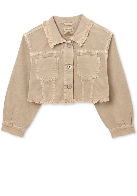 Mayoral Girls Cropped Denim Jacket, Sand