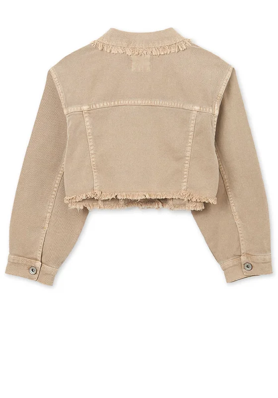 Mayoral Girls Cropped Denim Jacket, Sand