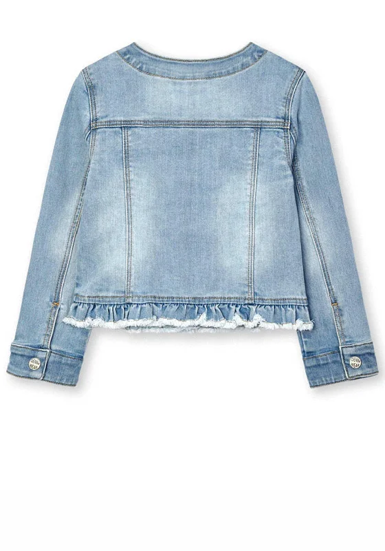 Mayoral Girls Embellished Trim Denim Jacket, Pale Blue