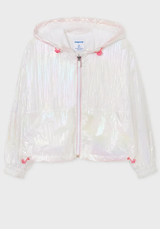 Mayoral Girls Holographic Design Windbreaker, White