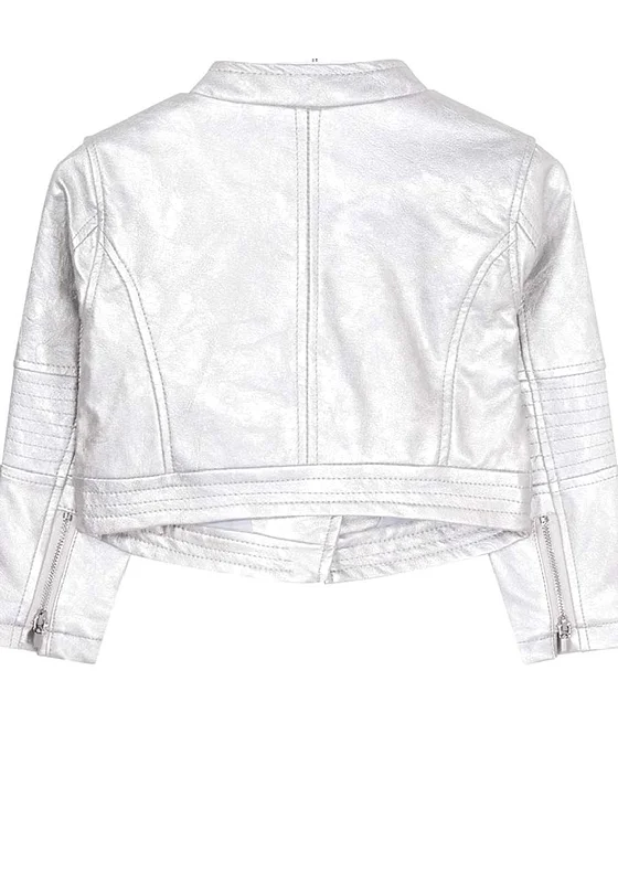 Mayoral Girls Metallic Biker Jacket, Silver