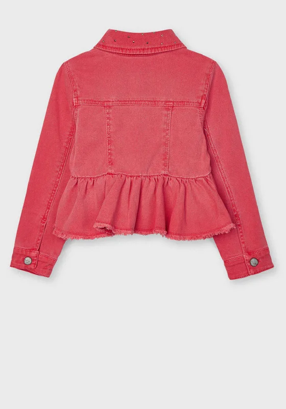 Mayoral Girls Stud Trim Denim Jacket, Coral Red