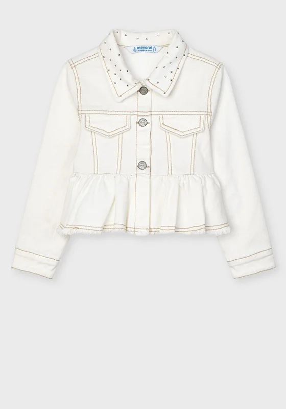 Mayoral Girls Stud Trim Denim Jacket, Off White