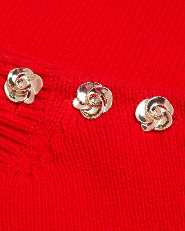 Rondher Rose Button Crew Neck Tank Red