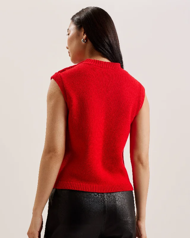 Rondher Rose Button Crew Neck Tank Red