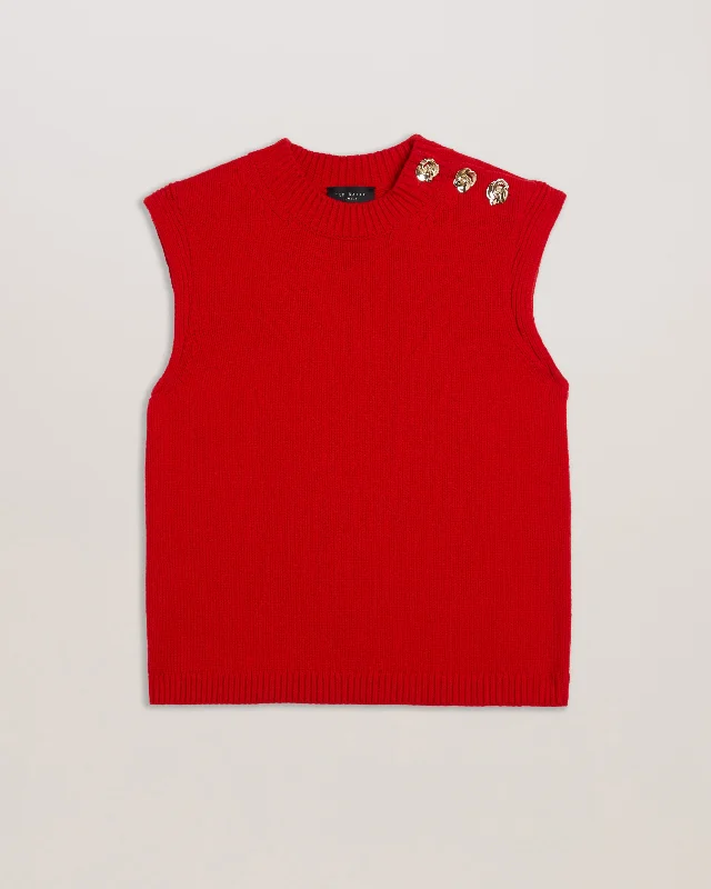 Rondher Rose Button Crew Neck Tank Red