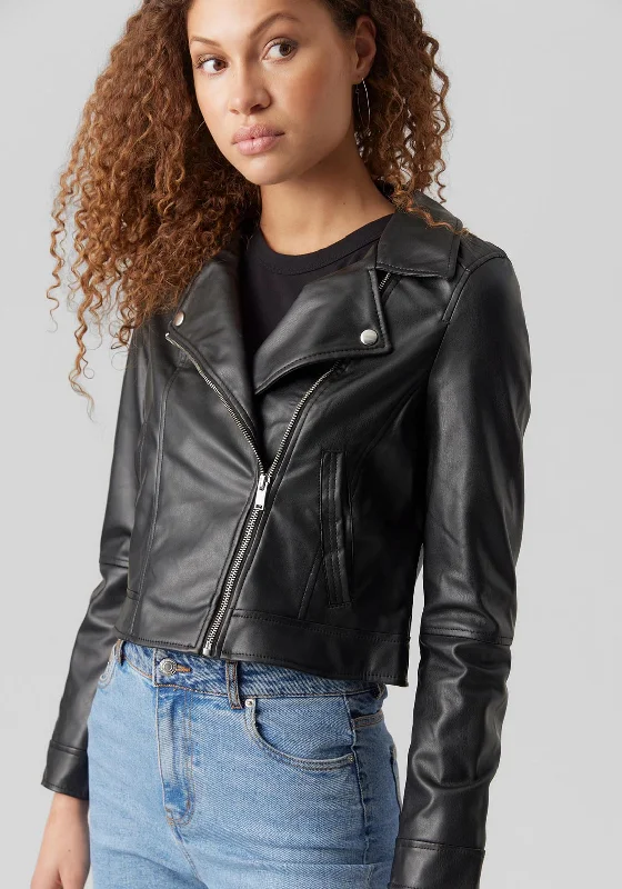 Vero Moda Bella Annabel Coated Biker Jacket, Black