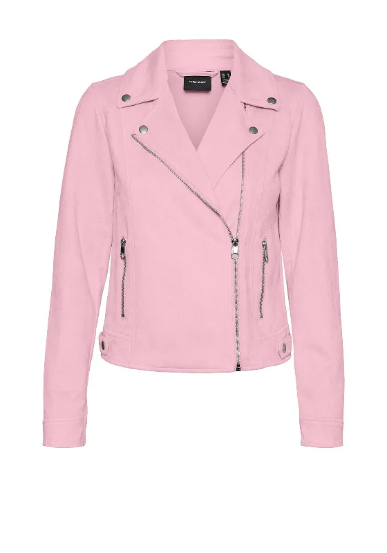 Vero Moda Jose Faux Suede Biker Jacket, Parfait Pink