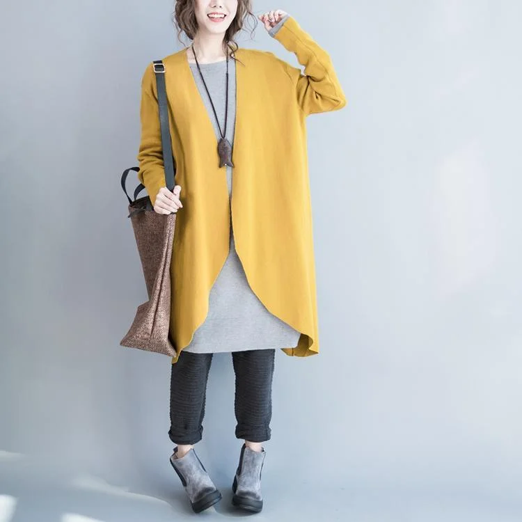 Yellow knit cardigan asymmetrical sweater coat oversize knitwear