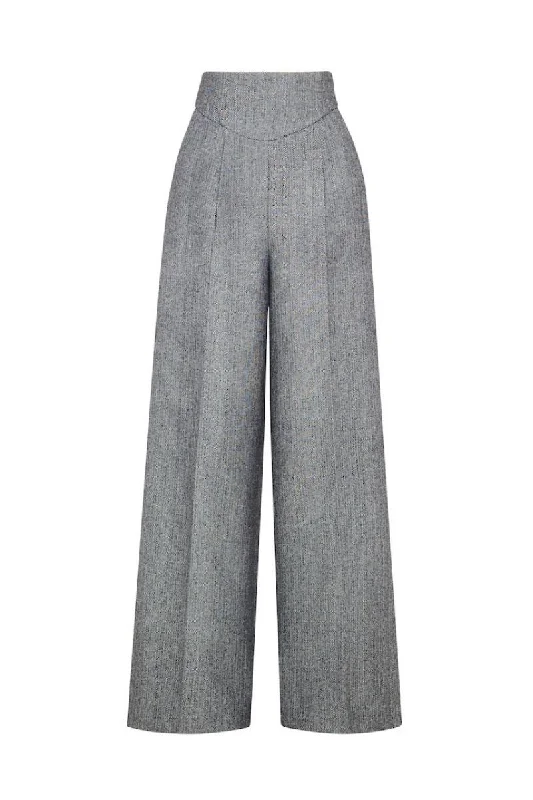 GRAY PLEATED HIGH-RISE PANTS