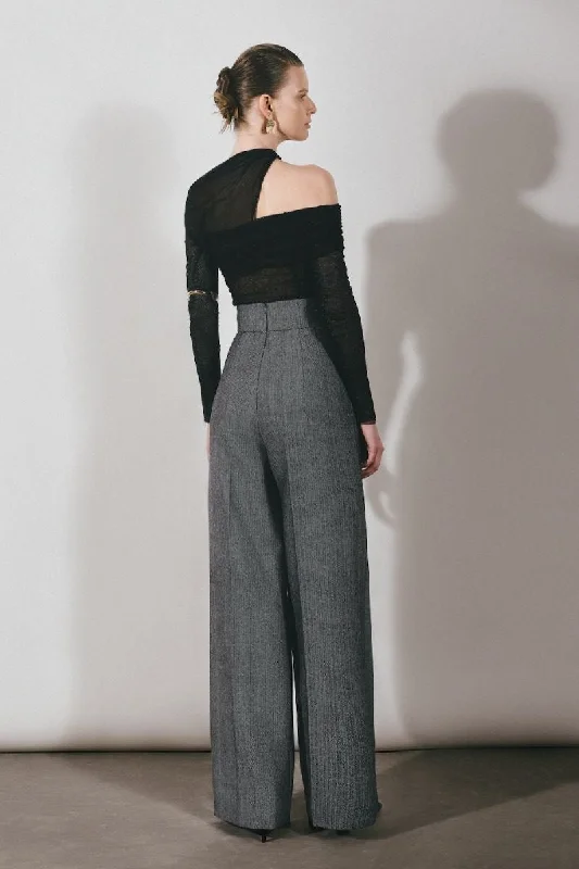 GRAY PLEATED HIGH-RISE PANTS