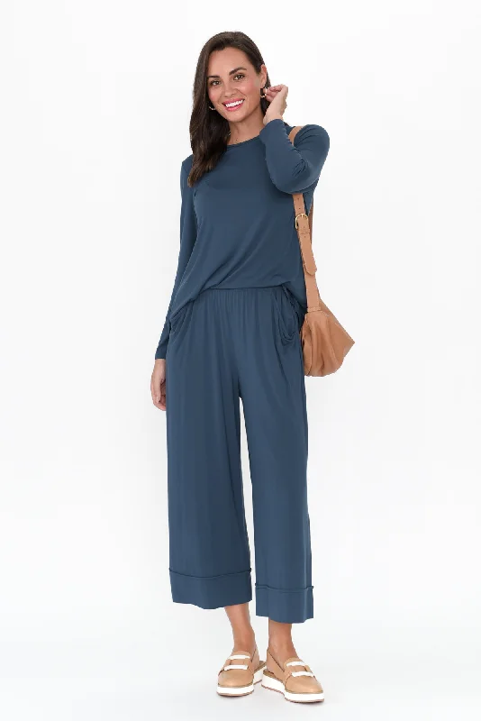 Lena Deep Blue Micro Modal Resort Pants