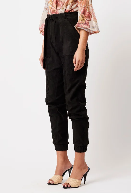 Lyra Faux Suede Jogger in Black