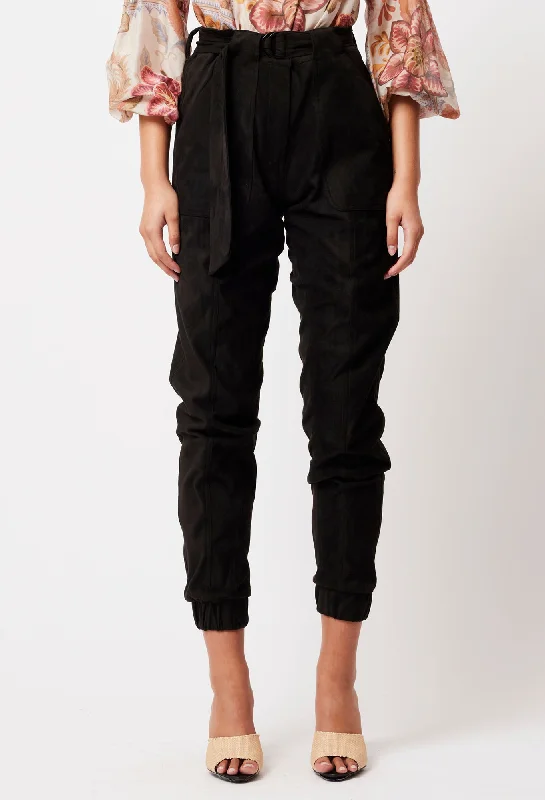 Lyra Faux Suede Jogger in Black