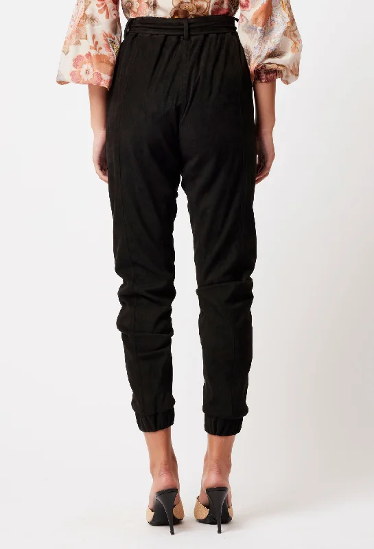 Lyra Faux Suede Jogger in Black