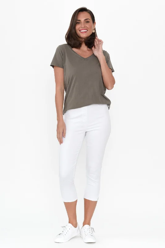 Reed White Stretch Cotton Capri Pants